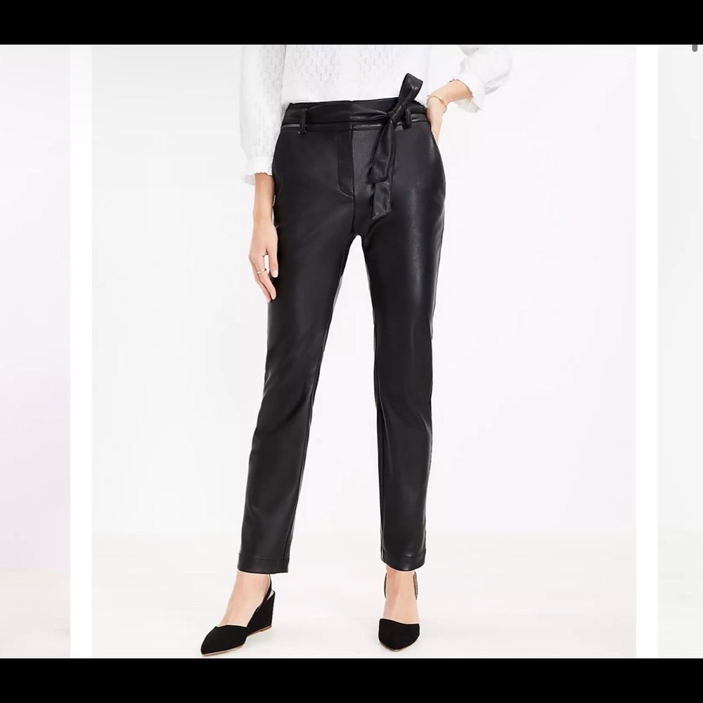 Tie waist faux leather pant